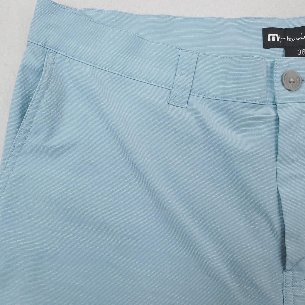 Travis Mathew Shorts Mens 36 Blue Pinstripe Chino Golf Stretch Performance 9" - Picture 2 of 10